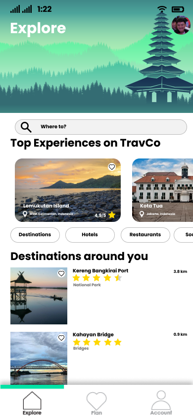 TravCo travel app UI/UX design